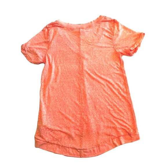 Free People Pearls Raw Edge Orange V-Neck Burnout T-shirt - Picture 4 of 6